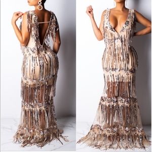 Cream, Gold and Silver Sequined, Gown